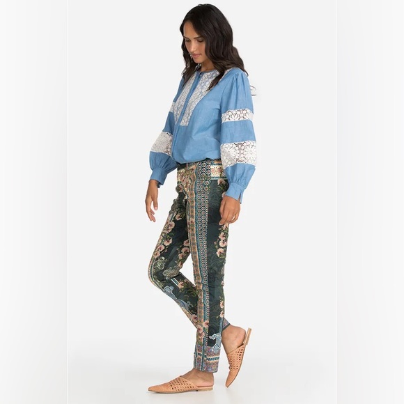Johnny Was Viva Denim Blue Bohemian Tetro Abstract Floral Print Ankle Jeans - Picture 1 of 13